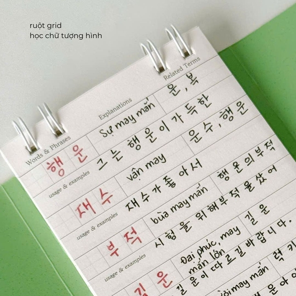 Sổ học từ Handy ruột grid 90 trang học 630 từ tượng hình - Hên Xanh lá