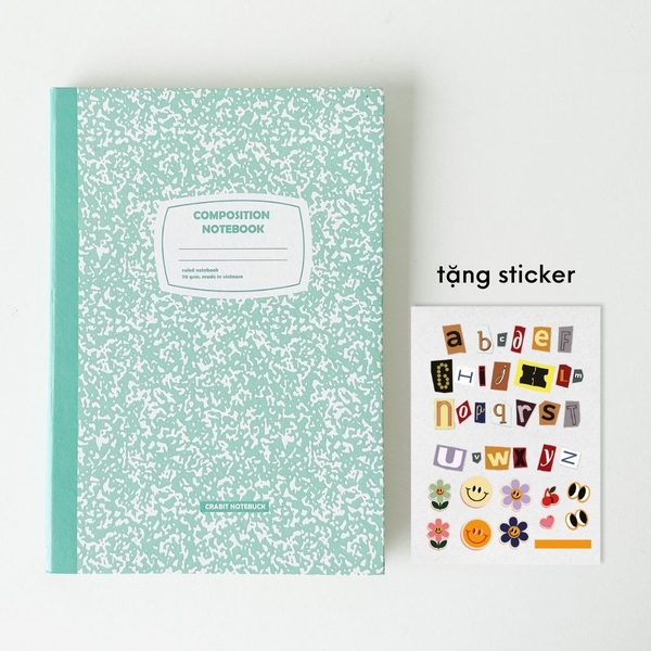 Vở kẻ ngang 200 trang tặng kèm sticker Composition Collection - Xanh