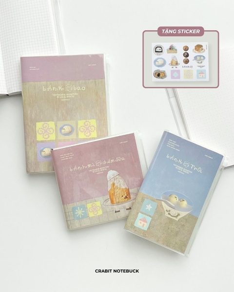 Sổ tay handy bìa mềm bọc vỏ PVC tặng kèm sticker 130gsm 128 trang ruột grid Miếng Bánh Trôi