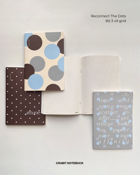 Combo 3 Vở grid caro 100 trang 80gsm Chấm bi
