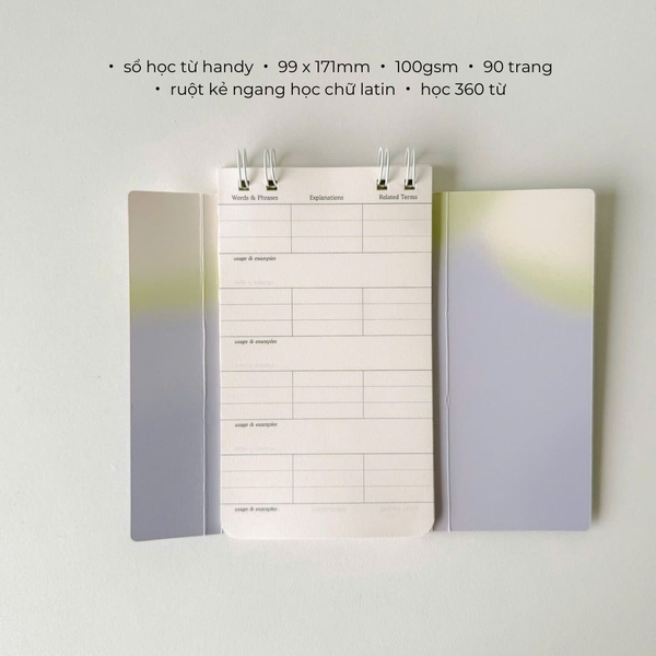 Sổ học từ Handy ruột kẻ ngang 90 trang học 360 từ - Hên Gradient