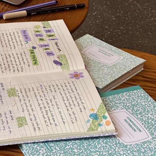 Vở kẻ ngang 200 trang tặng kèm sticker Composition Collection - Xanh