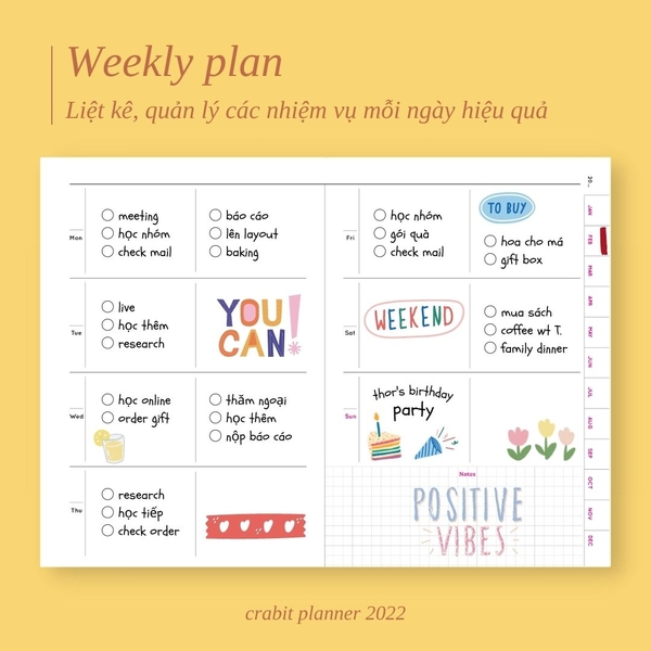 Sổ lịch Planner 2023 lên kế hoạch 12 tháng - Màu vàng