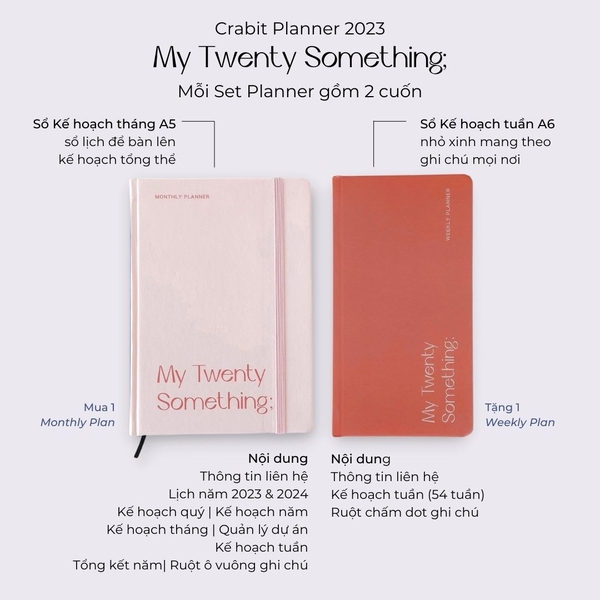 Sổ lịch Planner 2023 lên kế hoạch 12 tháng - Màu hồng