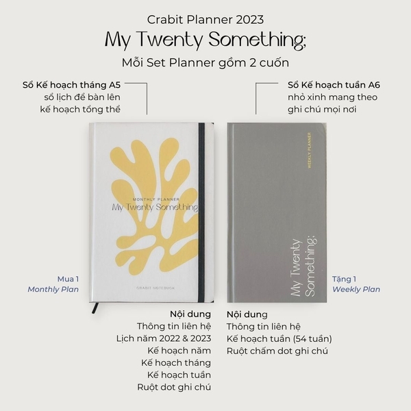 Sổ lịch Planner 2023 lên kế hoạch 12 tháng - Màu vàng