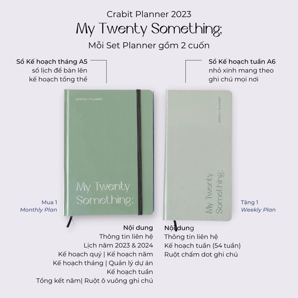 Sổ lịch Planner 2023 lên kế hoạch 12 tháng - Màu xanh ngọc