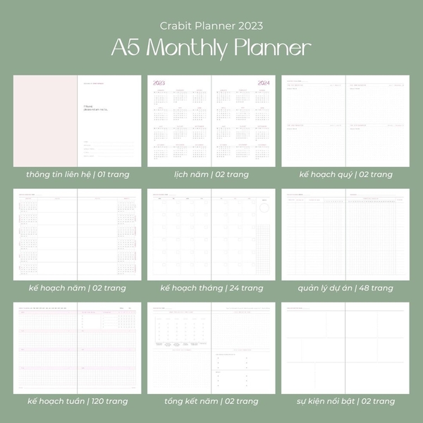 Sổ lịch Planner 2023 lên kế hoạch 12 tháng - Màu xanh ngọc
