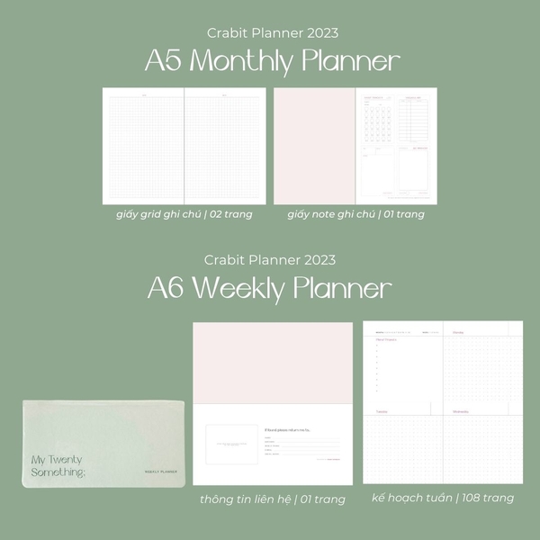 Sổ lịch Planner 2023 lên kế hoạch 12 tháng - Màu xanh ngọc