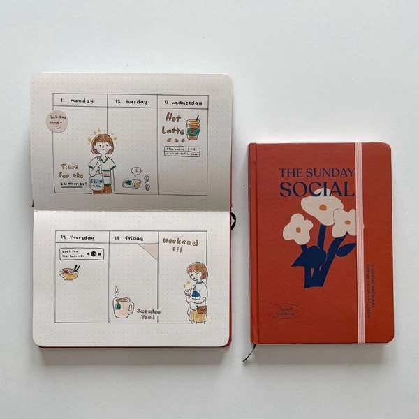 Sổ chấm dot A5, 130gsm, The Sunday Social, Hoa đỏ