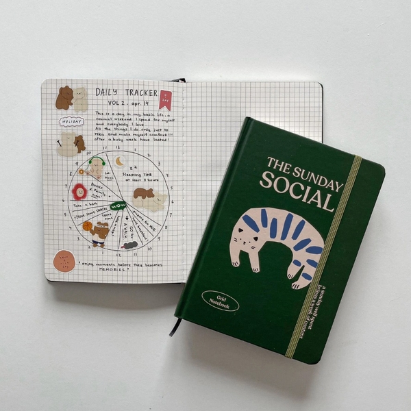 Sổ grid ô vuông A5, 130gsm, The Sunday Social, Mèo Xanh
