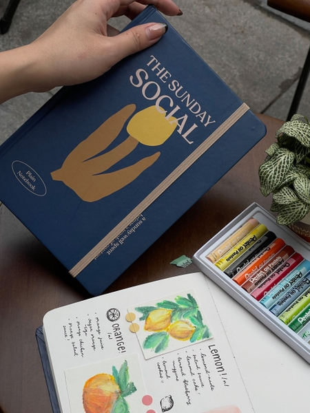 Sổ trơn A5, 130gsm, sổ không dòng kẻ The Sunday Social, Hoa xanh