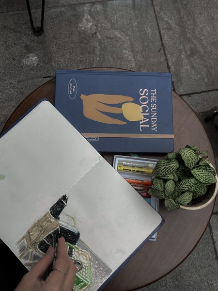 Sổ trơn A5, 130gsm, sổ không dòng kẻ The Sunday Social, Hoa xanh