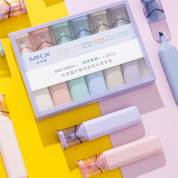 Set 6 bút highlight loại ngòi lớn màu pastel trang trí sổ vở
