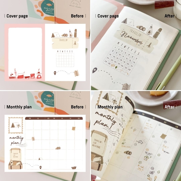 Bộ sổ Playful Daily Bullet Journal + 1 bút Phoenix Tím