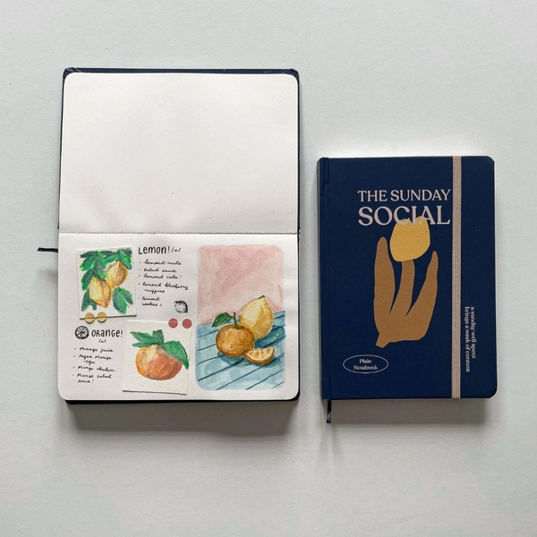 Sổ trơn A5, 130gsm, sổ không dòng kẻ The Sunday Social, Hoa xanh