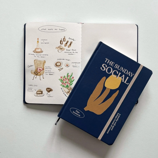 Sổ trơn A5, 130gsm, sổ không dòng kẻ The Sunday Social, Hoa xanh