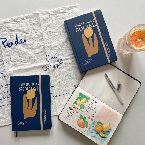 Sổ trơn A5, 130gsm, sổ không dòng kẻ The Sunday Social, Hoa xanh