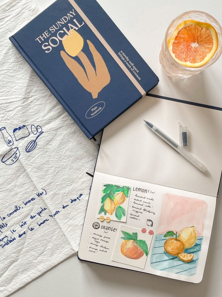 Sổ trơn A5, 130gsm, sổ không dòng kẻ The Sunday Social, Hoa xanh