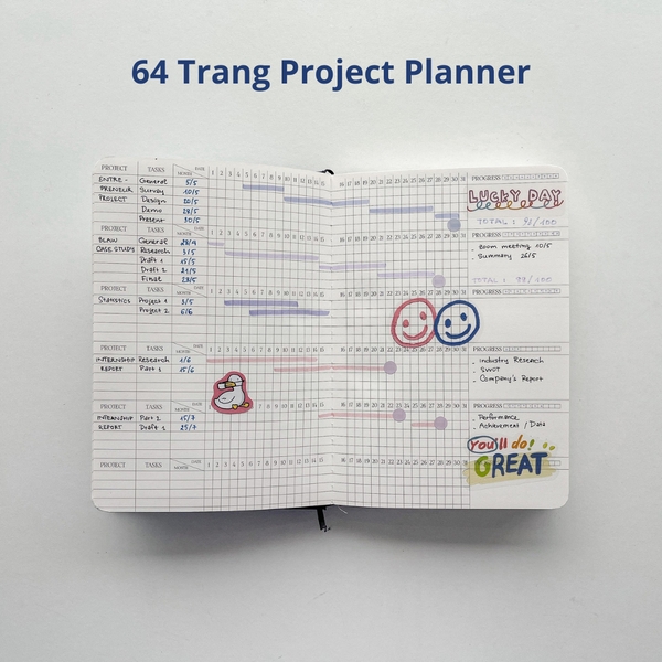 Sổ quản lý dự án cá nhân Project Planner 130gsm - Crabit x Kuchi - Great like Goose