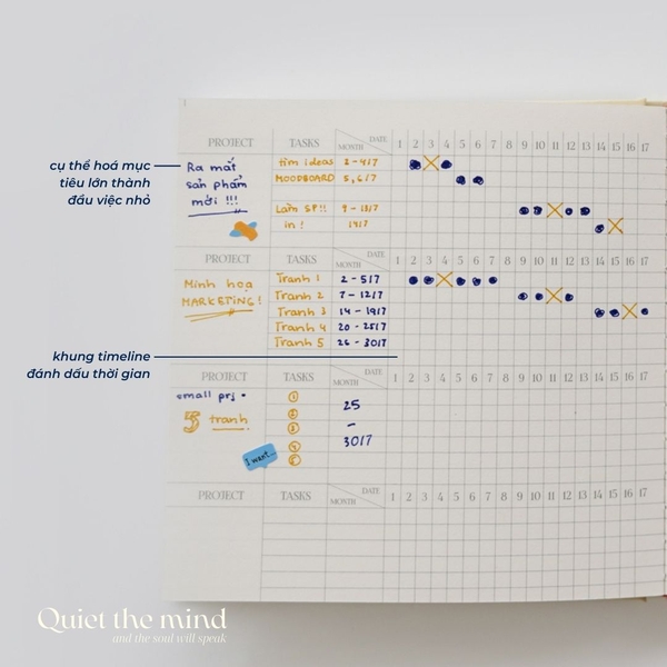 Sổ kế hoạch project planner quản lý dự án cá nhân hình vuông 144 trang 130gsm Crabit-Vàng