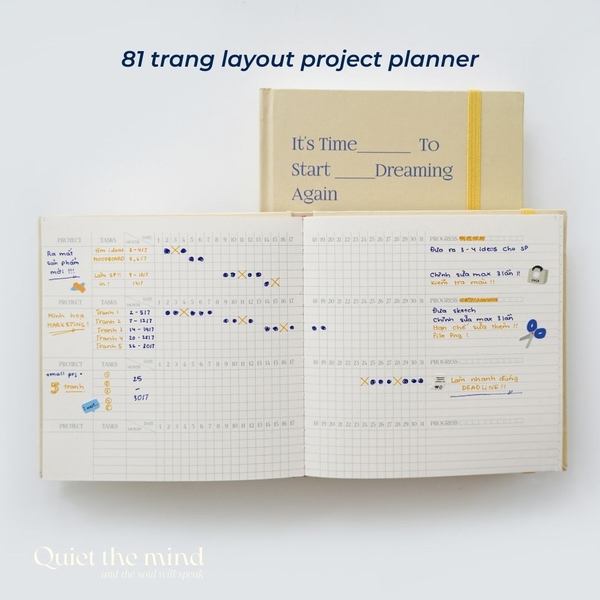 Sổ kế hoạch project planner quản lý dự án cá nhân hình vuông 144 trang 130gsm Crabit-Vàng