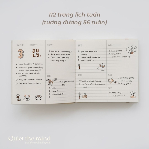 Sổ kế hoạch tuần weekly plan khổ vuông 144 trang 130gsm Crabit - Be