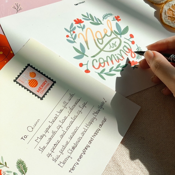 Bộ 4 thiệp Giáng Sinh Calligraphy - Thiệp Crabit tự trang trí