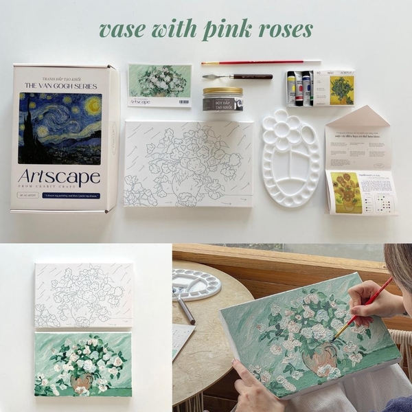 Tranh Van Gogh đắp nổi Crabit Artscape The Van Gogh Series - Vase with Pink Roses