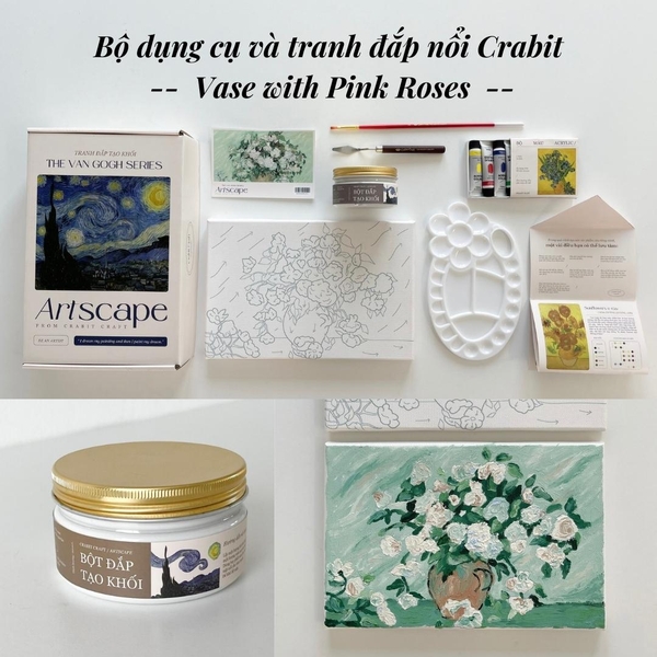 Tranh Van Gogh đắp nổi Crabit Artscape The Van Gogh Series - Vase with Pink Roses