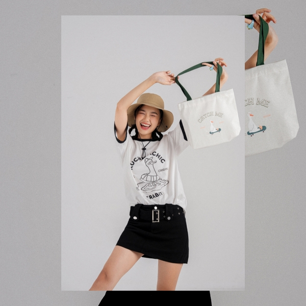 Túi vải canvas có dây rút hình ngỗng - Crabit x Kuchi - Great like Goose
