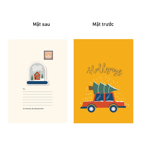 Bộ 4 thiệp Giáng Sinh Calligraphy - Thiệp Crabit tự trang trí