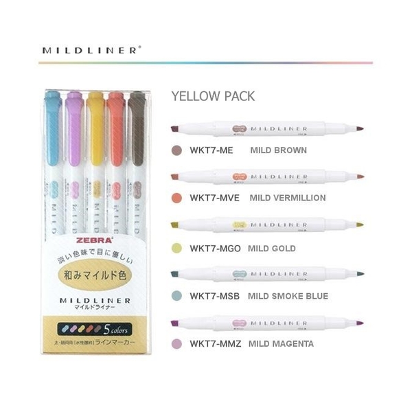 Set 5 Bút Highlight Zebra Mildliner - Bút đánh dấu