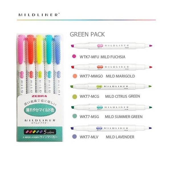 Set 5 Bút Highlight Zebra Mildliner - Bút đánh dấu