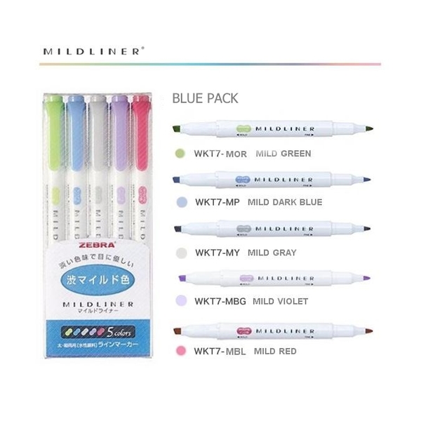 Set 5 Bút Highlight Zebra Mildliner - Bút đánh dấu