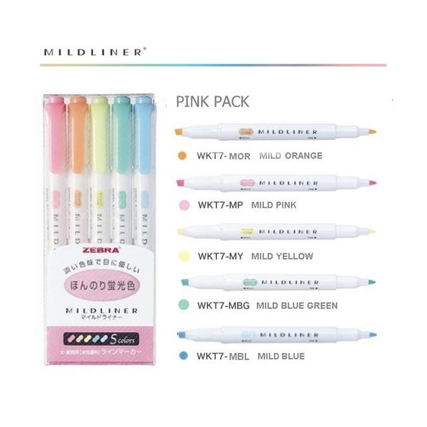 Set 5 Bút Highlight Zebra Mildliner - Bút đánh dấu