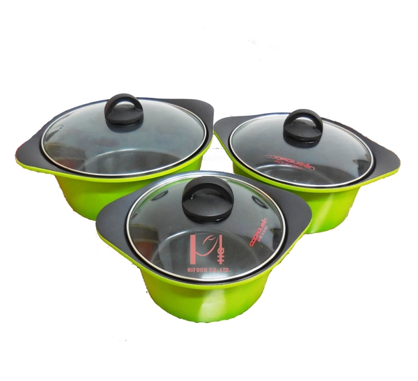 Korean Cookqueen Large Ceramic Nonstick Pot Set 20-24-28cm (Glass Lid) (Lawn Green)