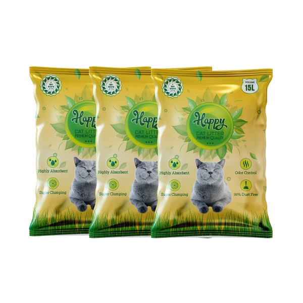 Cát vệ sinh Happy Cat 15L siêu khử mùi và kháng khuẩn (Vàng)