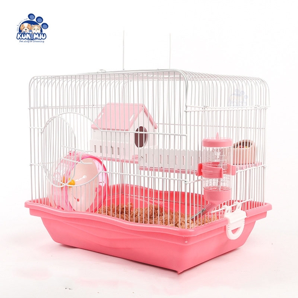 Lồng chuồng nhà gỗ 2 tầng cao cấp cho hamster kèm phụ kiện cơ bản