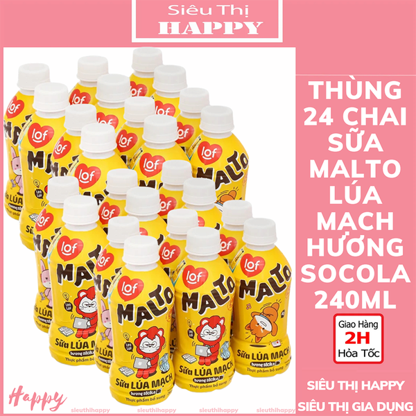 Thùng 24 chai x 240ml Lof Malto sữa lúa mạch hương sôcôla.