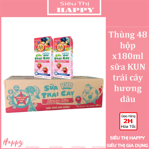 Thùng 48 hộp x180ml sữa KUN trái cây hương dâu