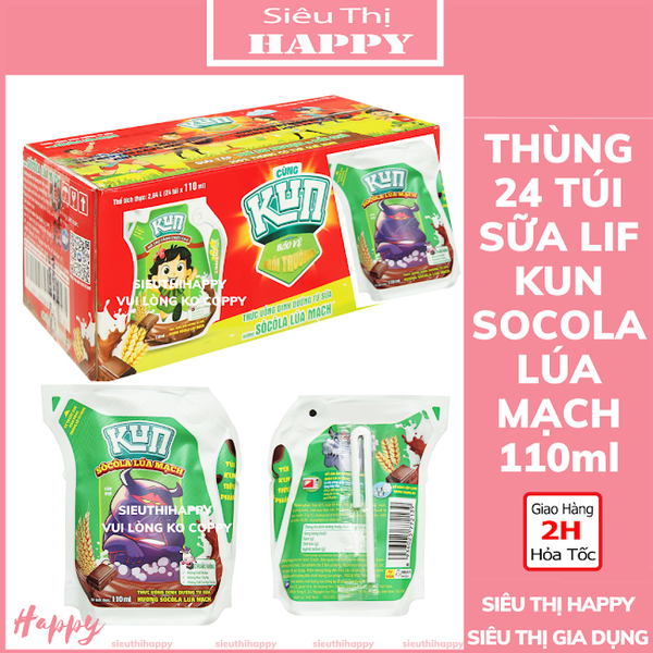 Thùng 24 túi x 110ml sữa Kun socola lúa mạch.