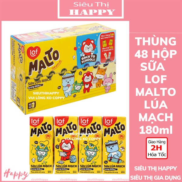 Thùng 48 hộp x180ml Lof Malto sữa lúa mạch hương socola.