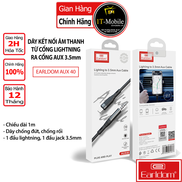 Dây Kết Nối Âm Thanh cho Apple ra Cổng aux 3.5,  Earldom AUX-40
