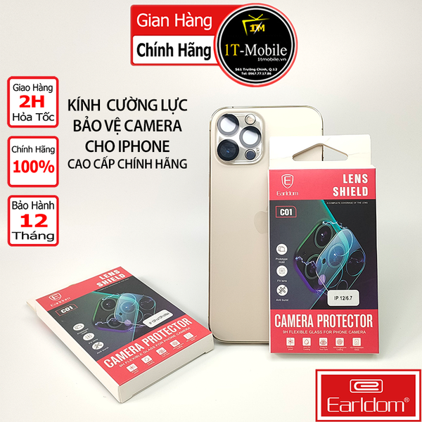 Kính Cường Lực Bảo Vệ Camera CAO CẤP CHÍNH HÃNG EARLDOM CHO IPHONE