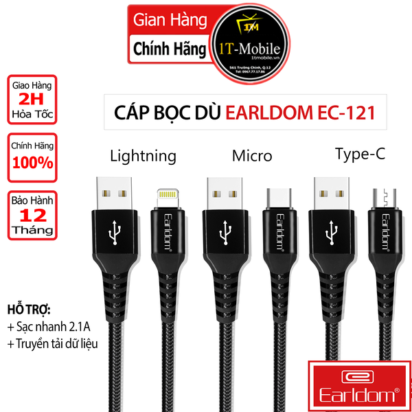 Cáp Bọc Dù 1M Earldom EC - 121 LIGHTNING/ TYPE C