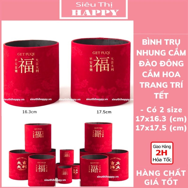 Bình trụ nhung cắm đào đông, cắm lúa mạch trang trí tết - NS&ĐS