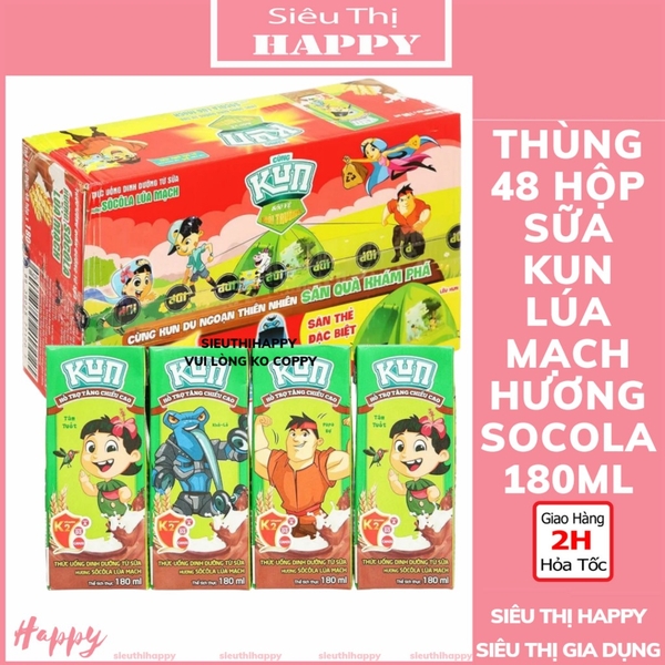 Thùng 48 hộp x 180ml sữa KUN dinh dưỡng hương socola.