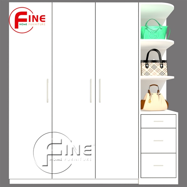 Tủ Quần Áo FINE FT060 (180cm x 200cm) Thiết kế hiện đại đẹp, Có ngăn trưng bày túi xách