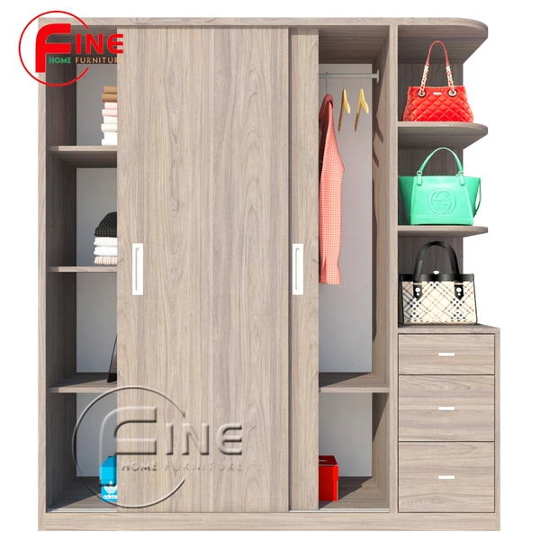 Tủ Quần Áo Cửa Lùa FINE FT193 (160cm x 200cm) Thiết kế hiện đại, Có ngăn trưng bày túi xách