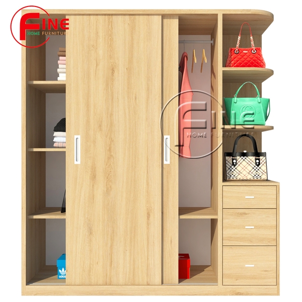 Tủ Quần Áo Cửa Lùa FINE FT194 (160cm x 200cm) Thiết kế hiện đại, Có ngăn trưng bày túi xách